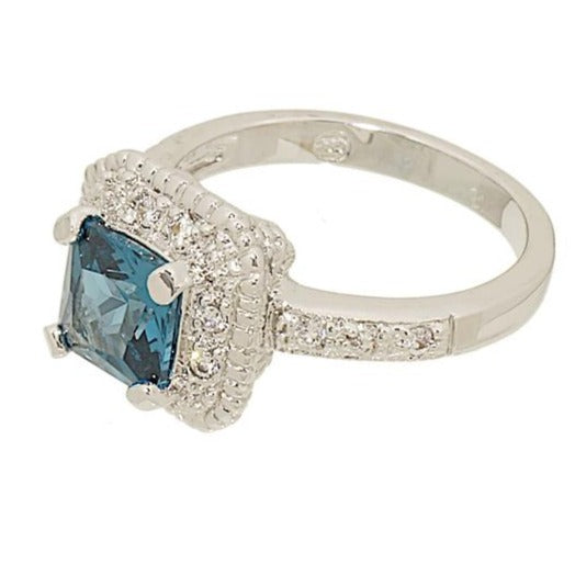 Classic Engagement Style Princess Cut Blue Zircon Ring Elsy Style Ring