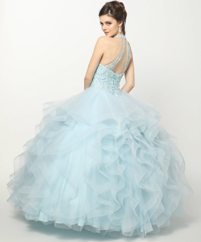 Crystal Beading On A Flounced Tulle Long Quinceanera Dress JT1420 Elsy Style Quinceanera Dress