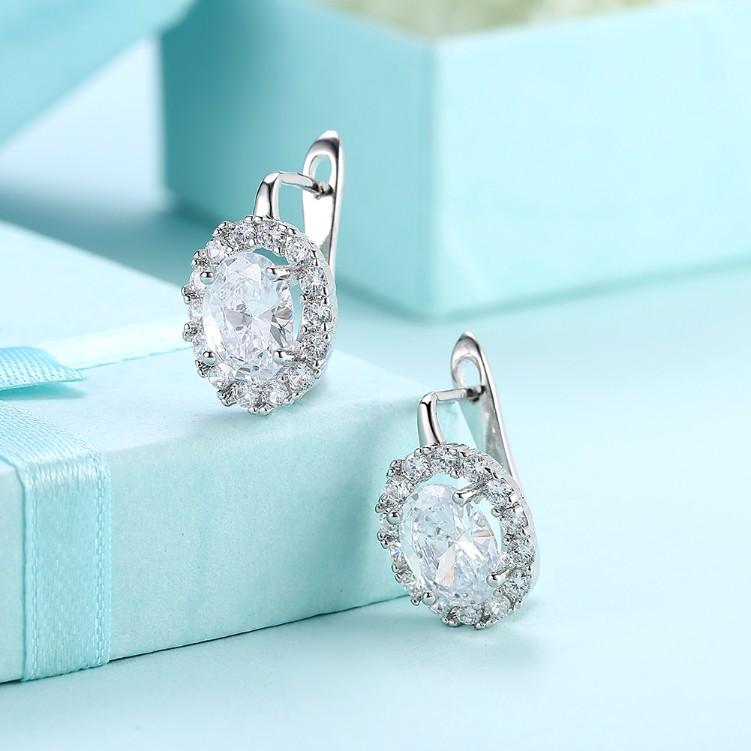 Crystal Circular Leverback Earrings Set in 18K White Gold Elsy Style Earring