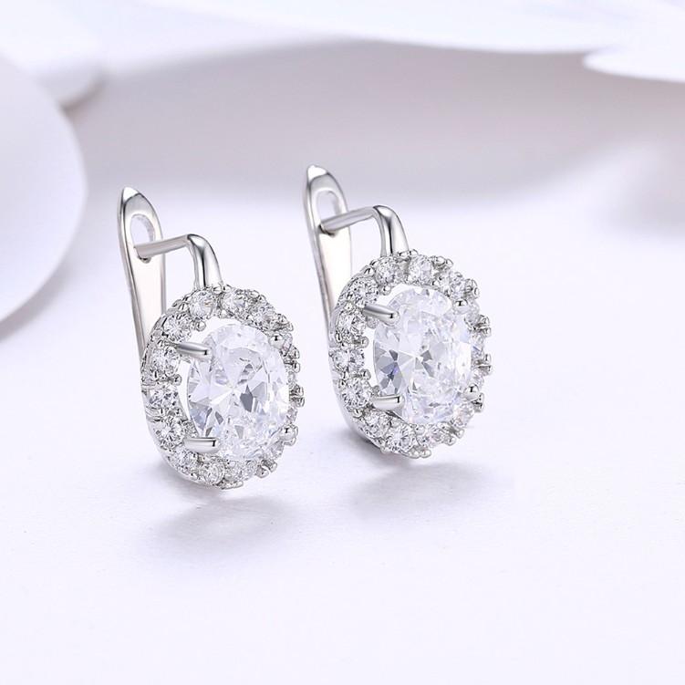 Crystal Circular Leverback Earrings Set in 18K White Gold Elsy Style Earring