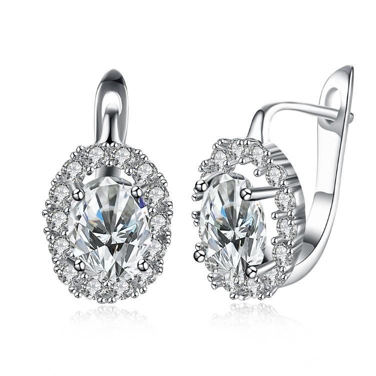 Crystal Circular Leverback Earrings Set in 18K White Gold Elsy Style Earring