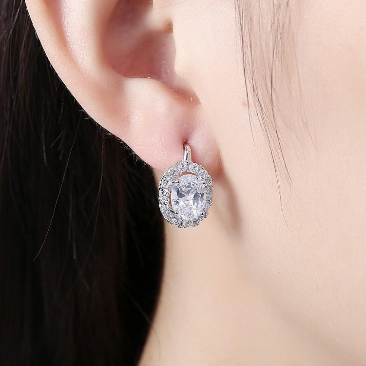 Crystal Circular Leverback Earrings Set in 18K White Gold Elsy Style Earring