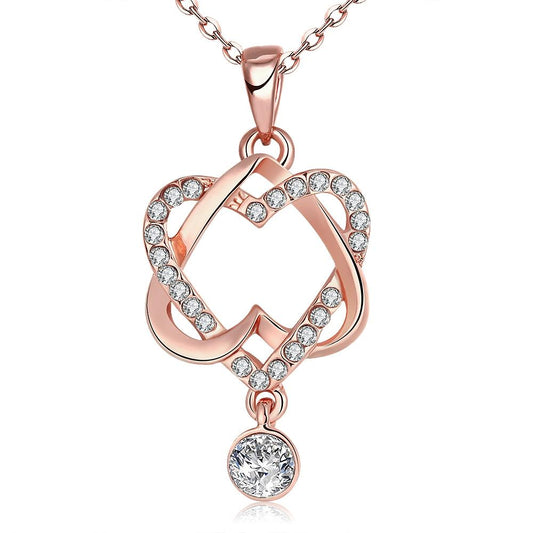 Crystal Double Heart Necklace in 18K Rose Gold Plated Elsy Style Necklace