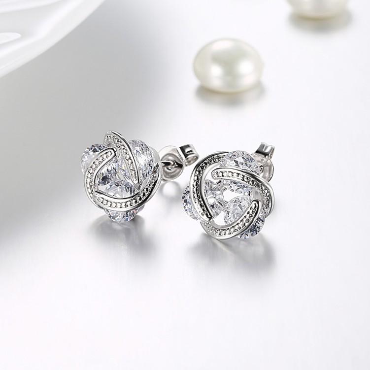 Crystal Mesh Knot Earrings Set in 18K White Gold Elsy Style Earring