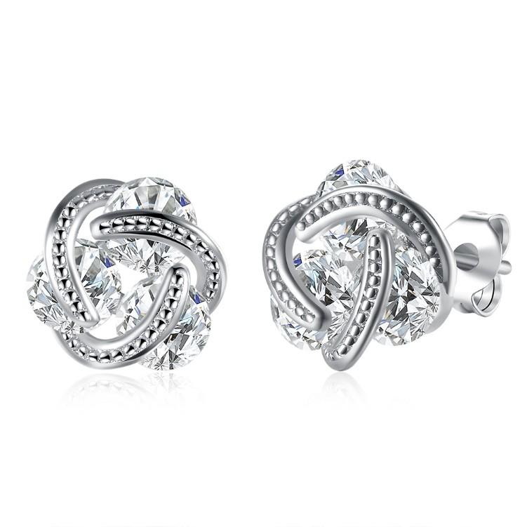 Crystal Mesh Knot Earrings Set in 18K White Gold Elsy Style Earring