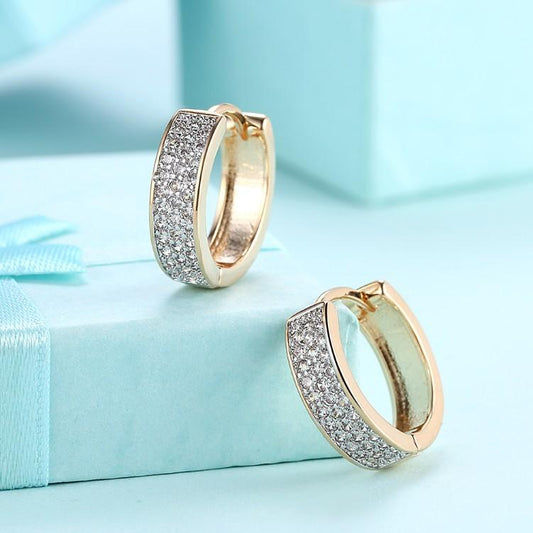 Crystal Micro Pav'e Classic Huggies Set in 18K Gold Elsy Style Earring