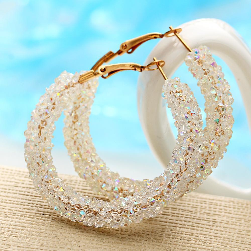 Crystaldust Hoop Earring With Gemstone  Crystals - White  18K Gold Plated Earring ITALY Design Elsy Style Earring