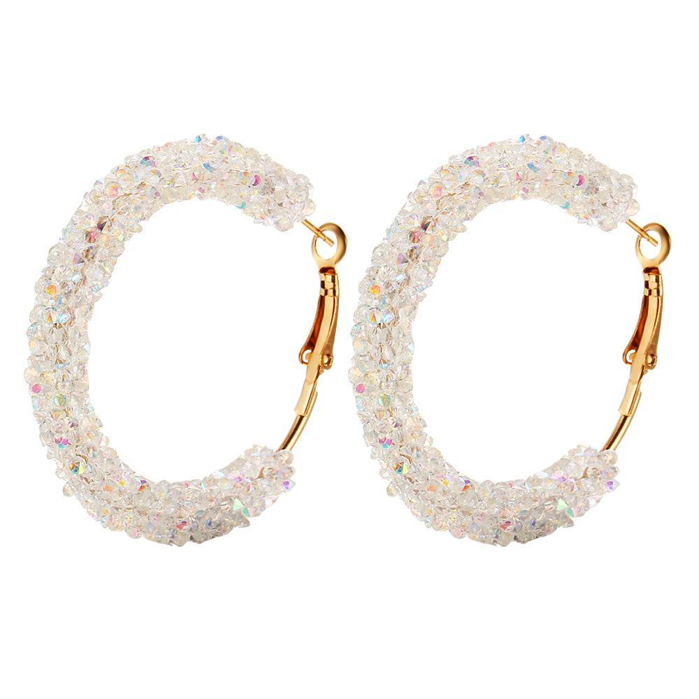 Crystaldust Hoop Earring With Gemstone  Crystals - White  18K Gold Plated Earring ITALY Design Elsy Style Earring