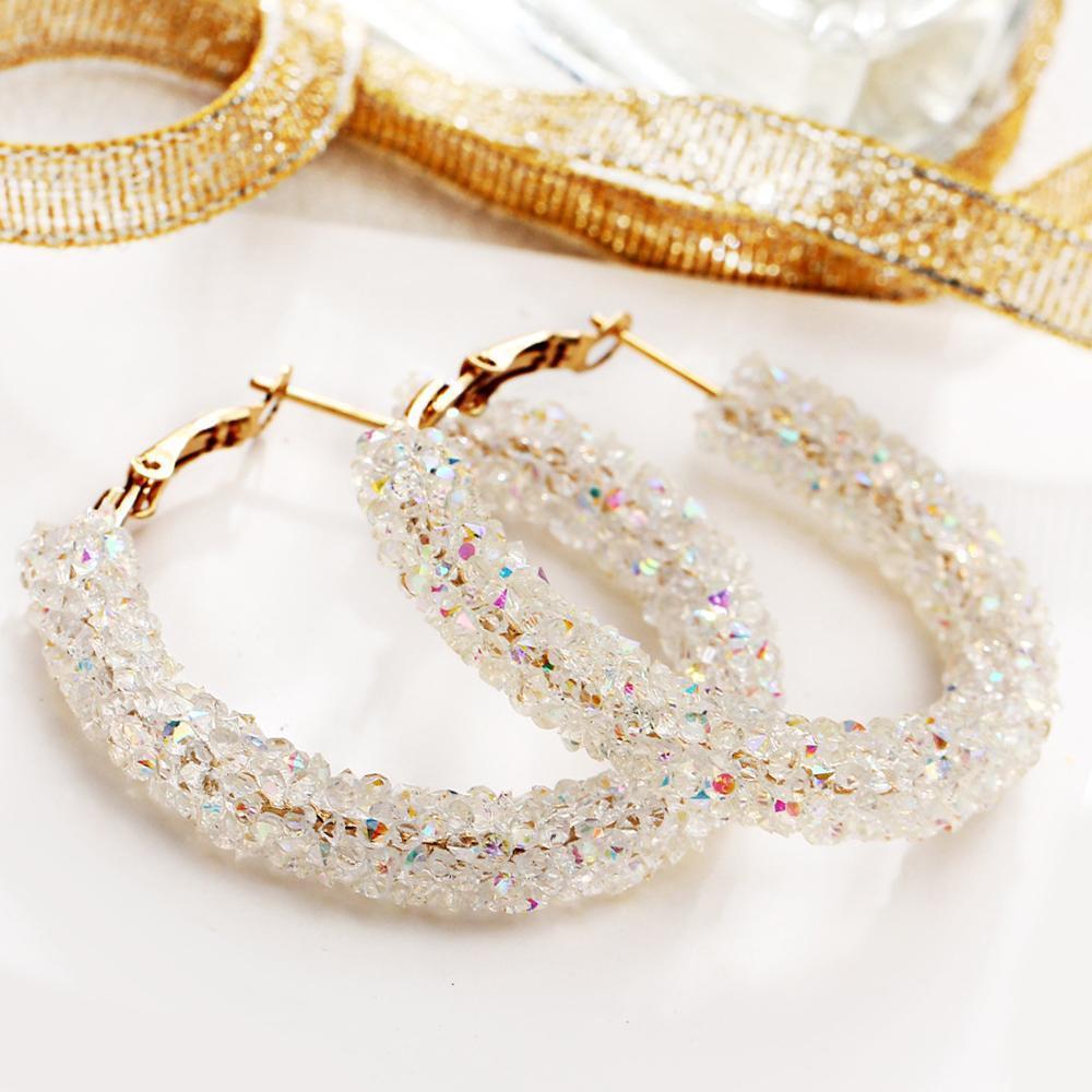 Crystaldust Hoop Earring With Gemstone  Crystals - White  18K Gold Plated Earring ITALY Design Elsy Style Earring