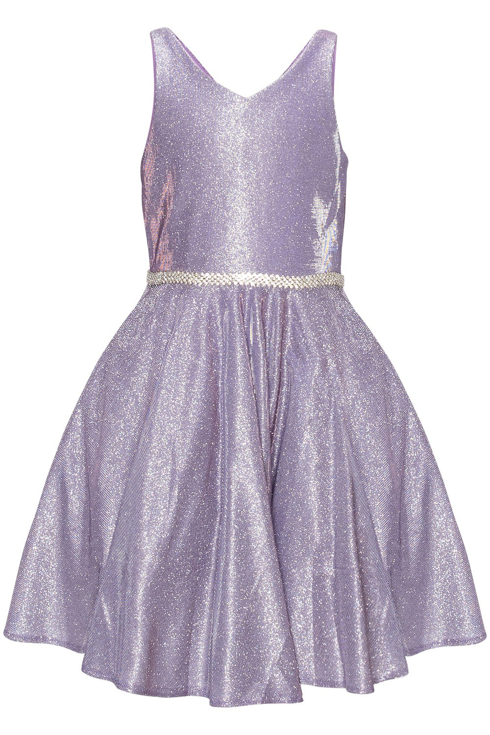 Cute Metallic V-Neck Pocket Rhinestone Belt Waistline Short Kids Dress CU8013 Elsy Style Kids Dress