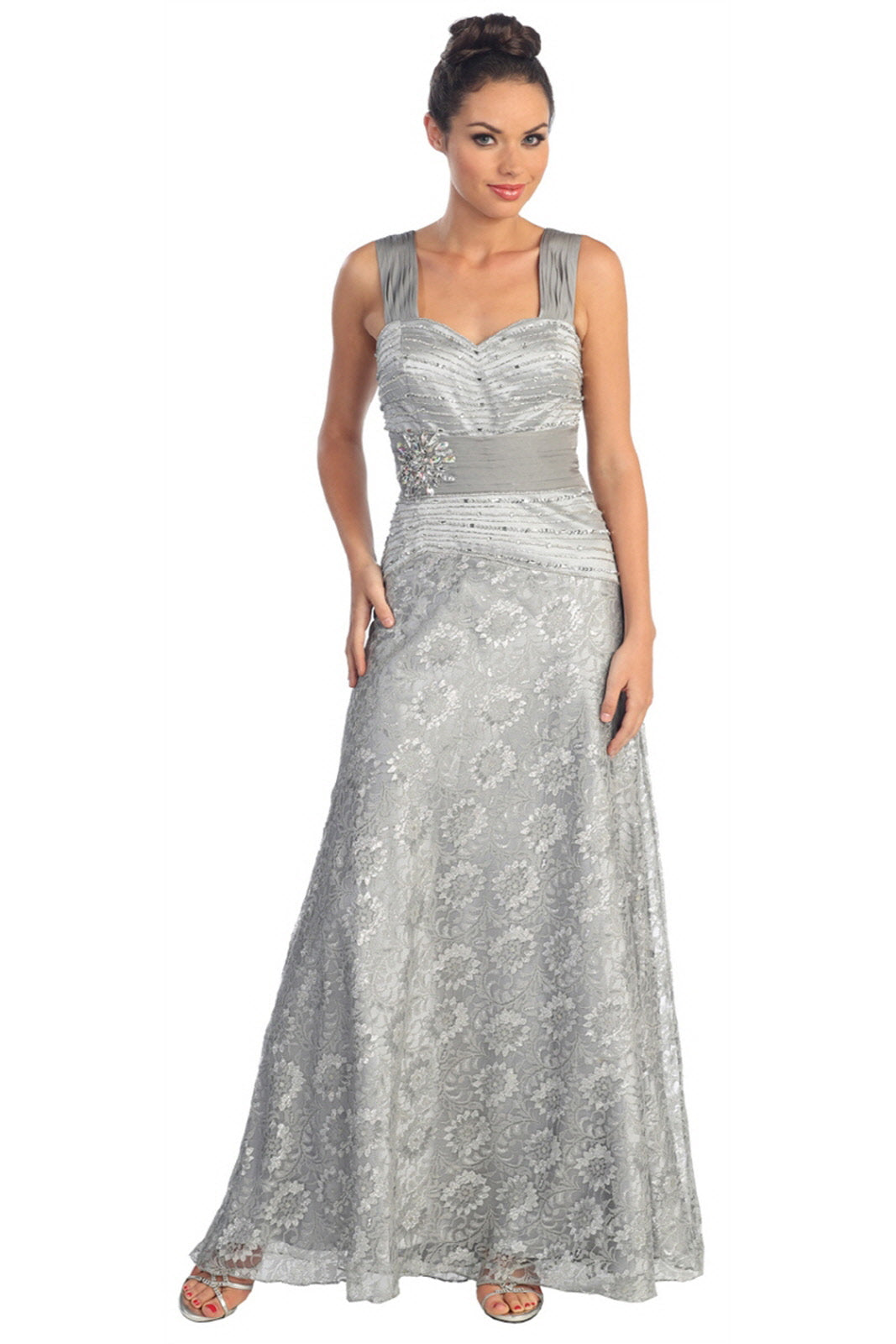 Daisy Pattern Lace Long Dress with Jewel Embellished Bodice GLGL1002 Elsy Style MOTHER OF BRIDE