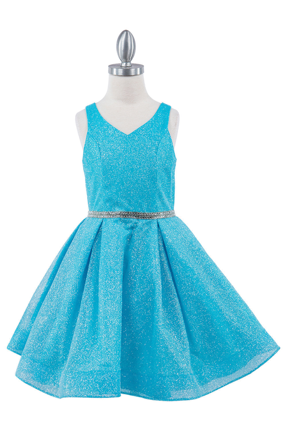 Dazzling Glitter Hard Mesh Belted Short Girl Dress CU8047X Elsy Style Kids Dress