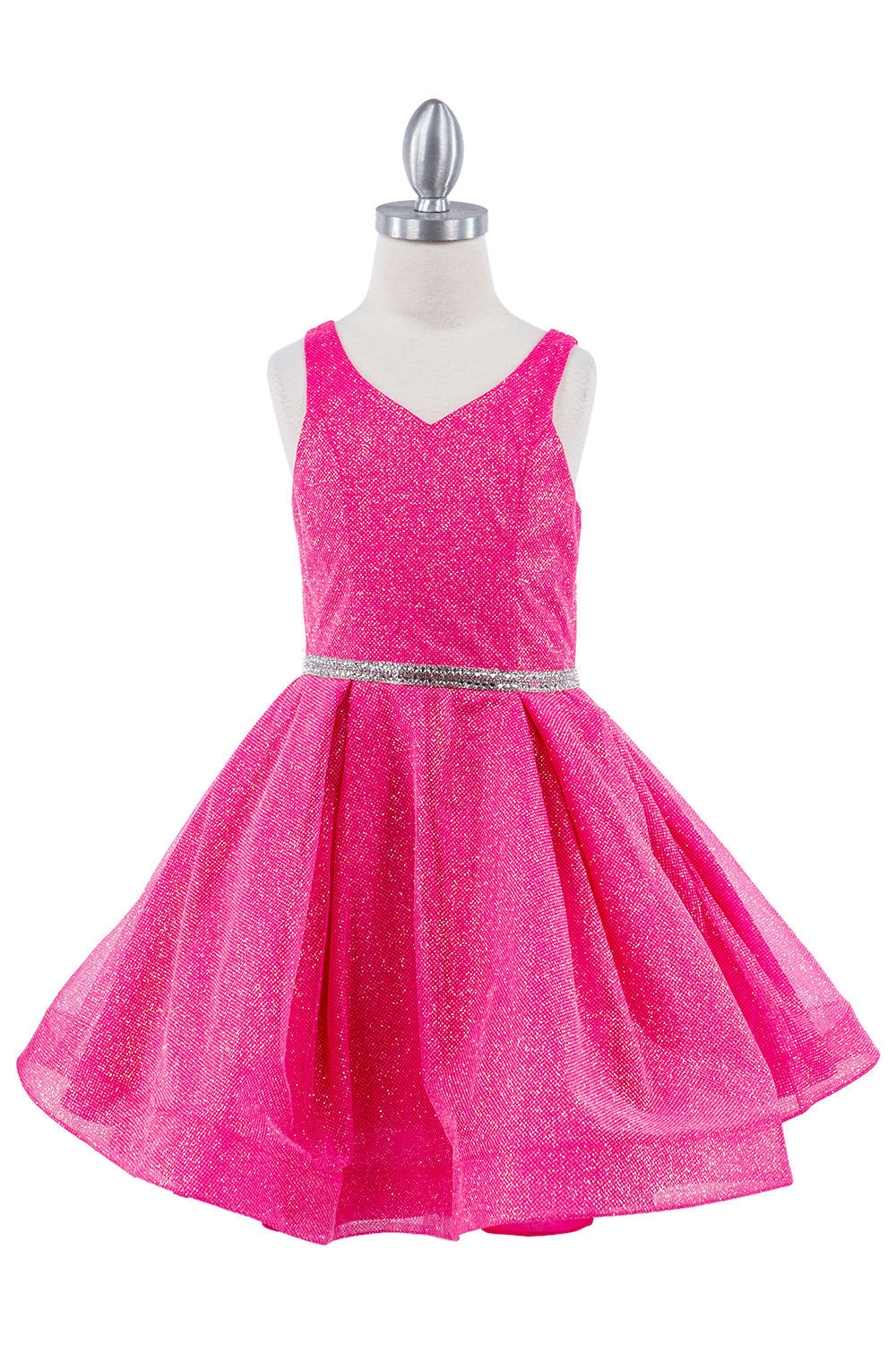 Dazzling Glitter Hard Mesh Belted Short Girl Dress CU8047X Elsy Style Kids Dress