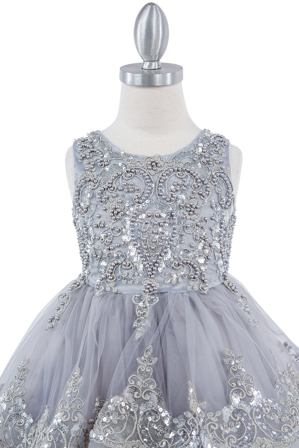 Decorated With Sequin Flowers Elegant Sleeveless Lace Kids Dress CU9132 Elsy Style Ball Gown