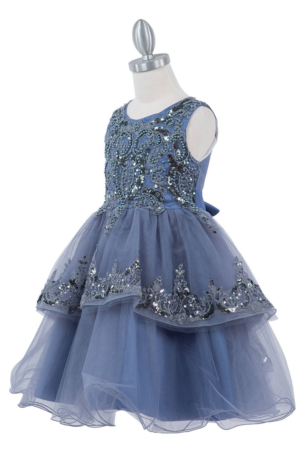 Decorated With Sequin Flowers Elegant Sleeveless Lace Kids Dress CU9132 Elsy Style Ball Gown