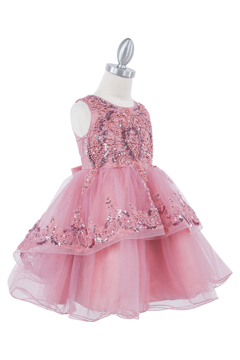 Decorated With Sequin Flowers Elegant Sleeveless Lace Kids Dress CU9132 Elsy Style Ball Gown