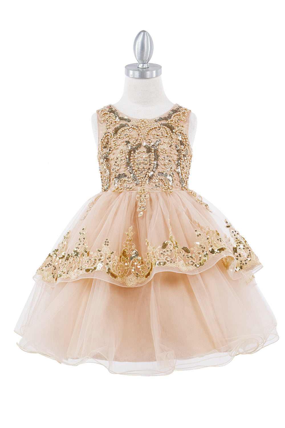 Decorated With Sequin Flowers Elegant Sleeveless Lace Kids Dress CU9132 Elsy Style Ball Gown