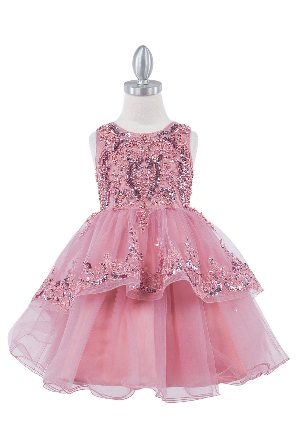 Decorated With Sequin Flowers Elegant Sleeveless Lace Kids Dress CU9132 Elsy Style Ball Gown