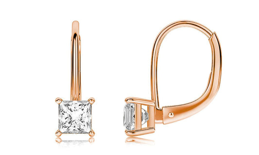 Diamond Princess Cut Leverback Earringin 18K Rose Gold Plated Elsy Style Earring