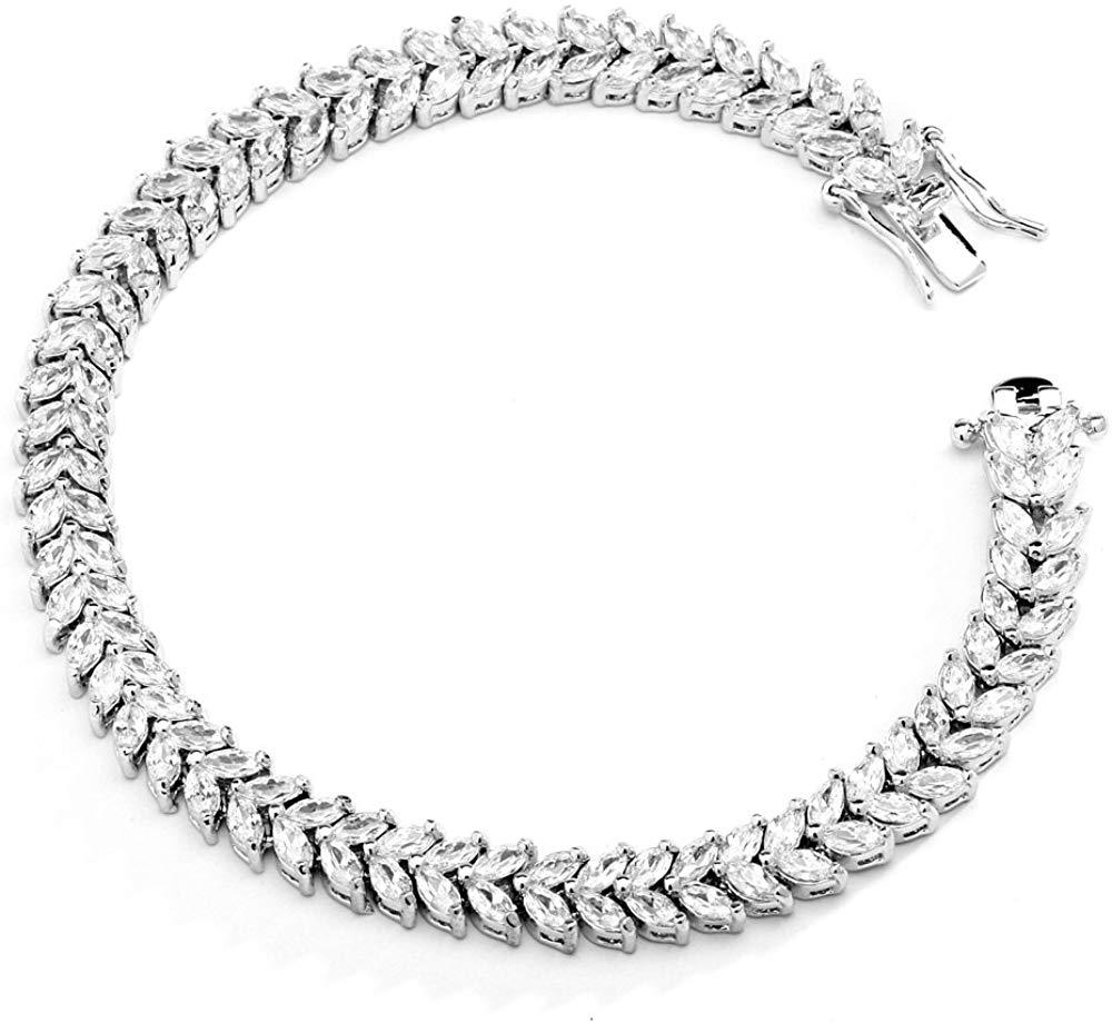 Double Marquis Cut White  Elements Tennis Bracelet in 14K White Gold Elsy Style Bracelet