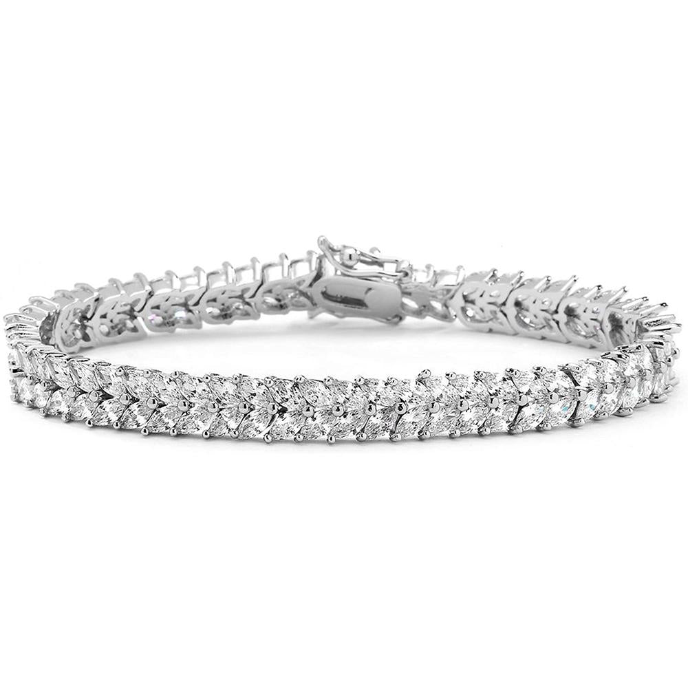 Double Marquis Cut White  Elements Tennis Bracelet in 14K White Gold Elsy Style Bracelet