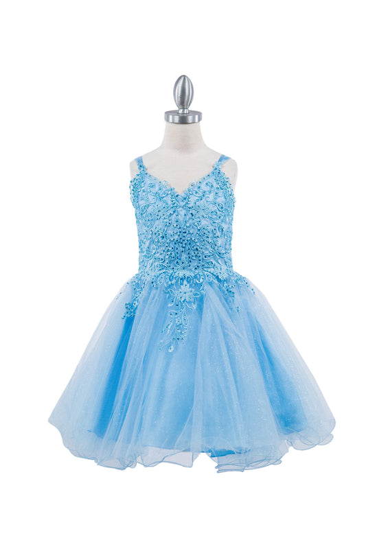 Double Spaghetti Rhinestone Embroidered Tulle Girl Dress CU5125X Elsy Style Kids Dress