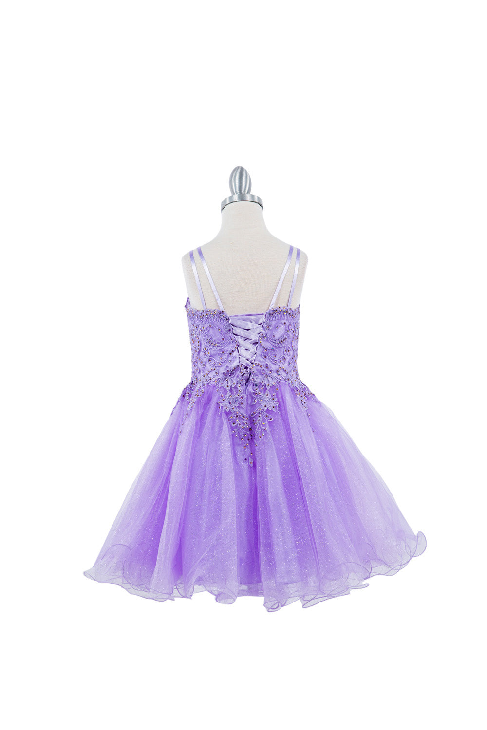 Double Spaghetti Rhinestone Embroidered Tulle Kids Dress CU5125 Elsy Style Kids Dress