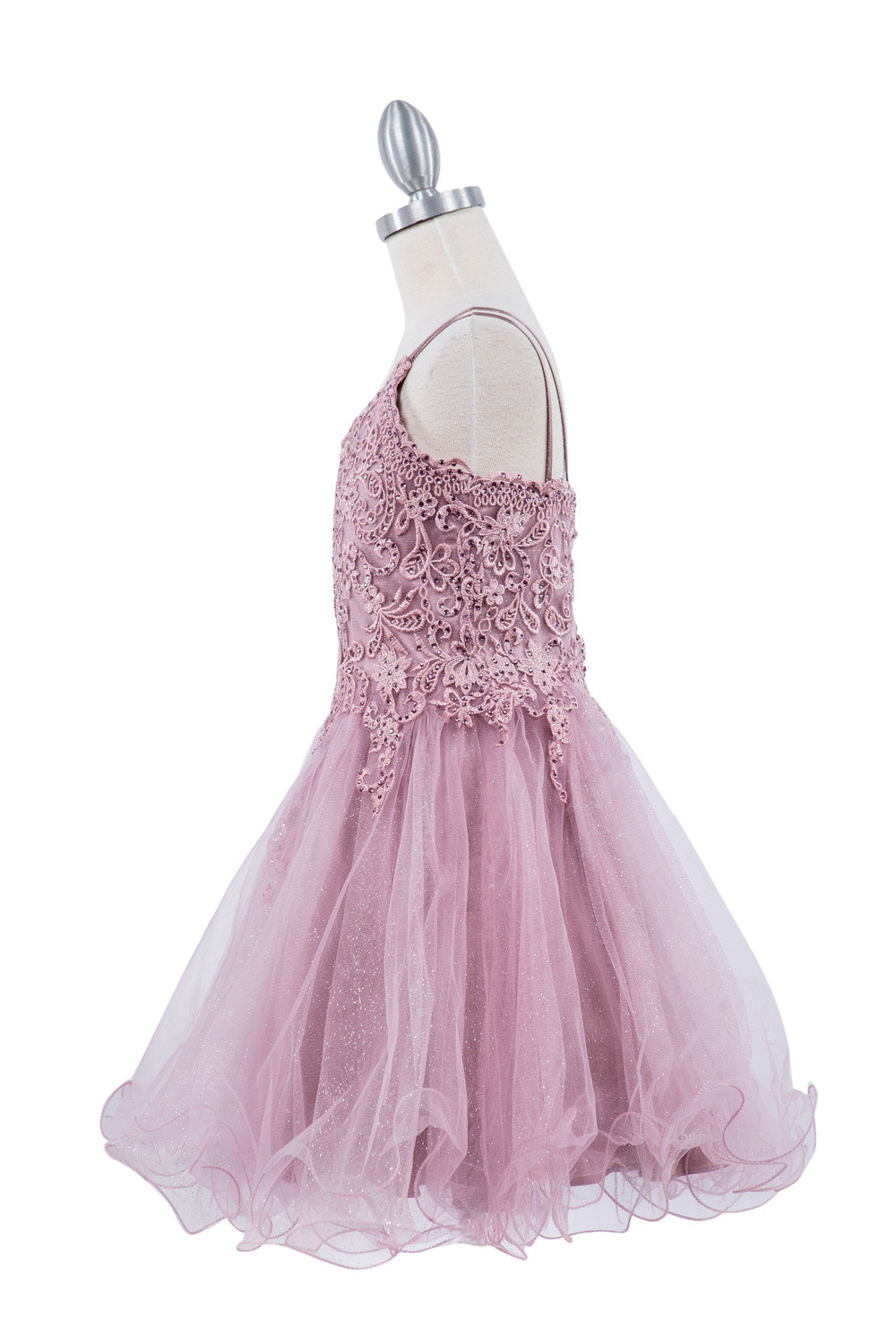 Double Spaghetti Rhinestone Embroidered Tulle Kids Dress CU5125 Elsy Style Kids Dress