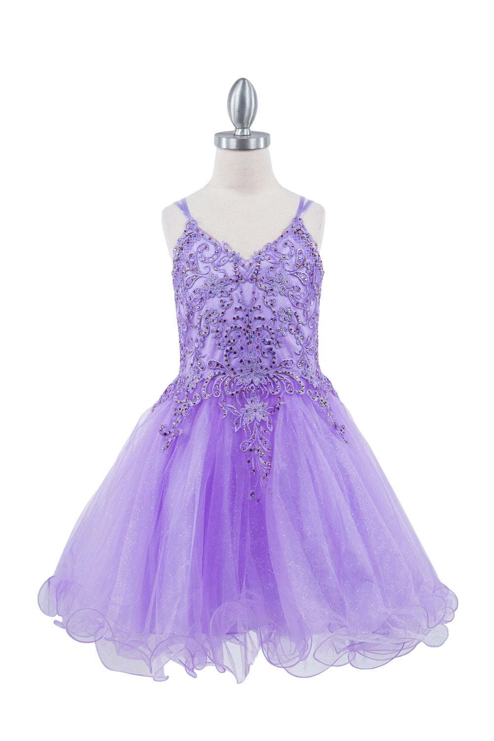 Double Spaghetti Rhinestone Embroidered Tulle Kids Dress CU5125 Elsy Style Kids Dress