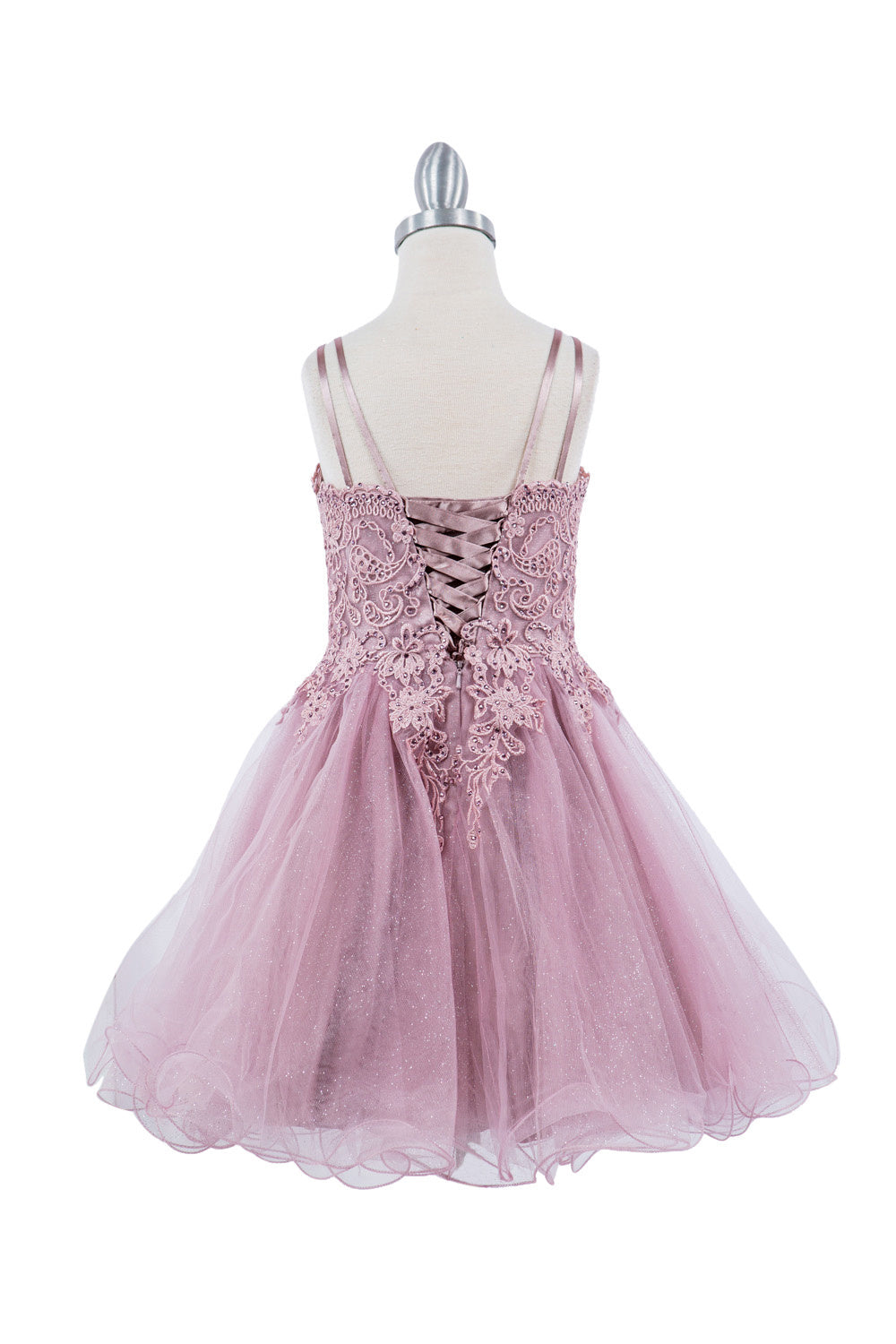 Double Spaghetti Rhinestone Embroidered Tulle Kids Dress CU5125 Elsy Style Kids Dress