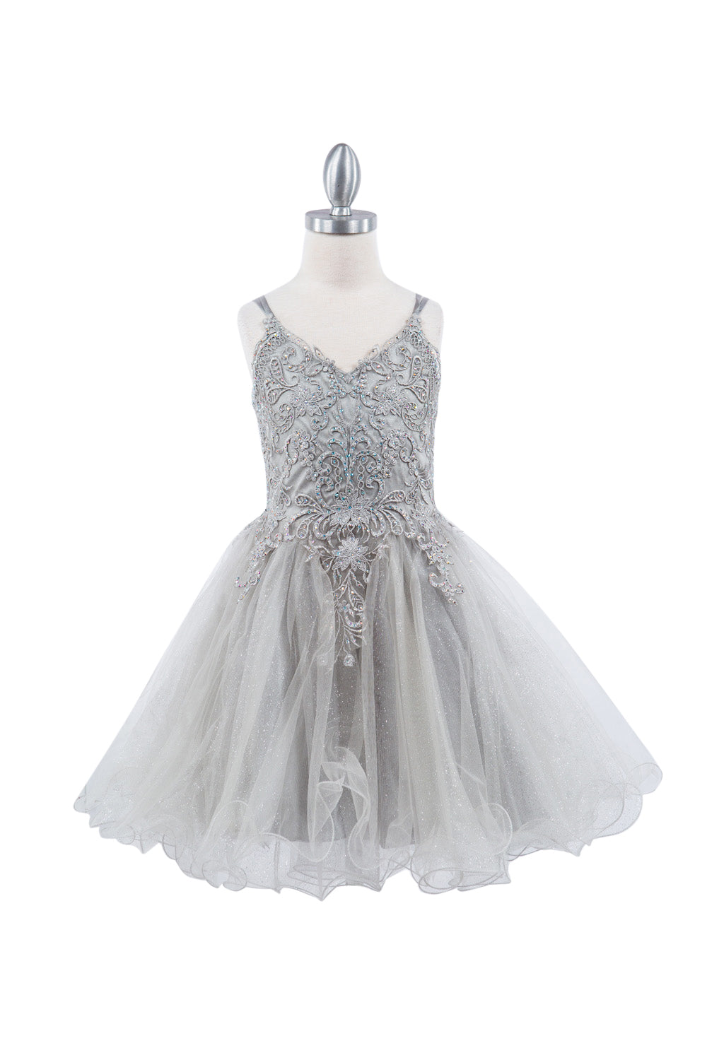 Double Spaghetti Rhinestone Embroidered Tulle Kids Dress CU5125 Elsy Style Kids Dress