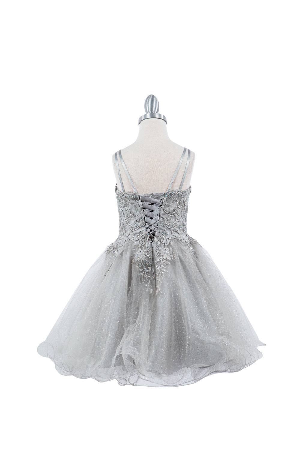 Double Spaghetti Rhinestone Embroidered Tulle Kids Dress CU5125 Elsy Style Kids Dress