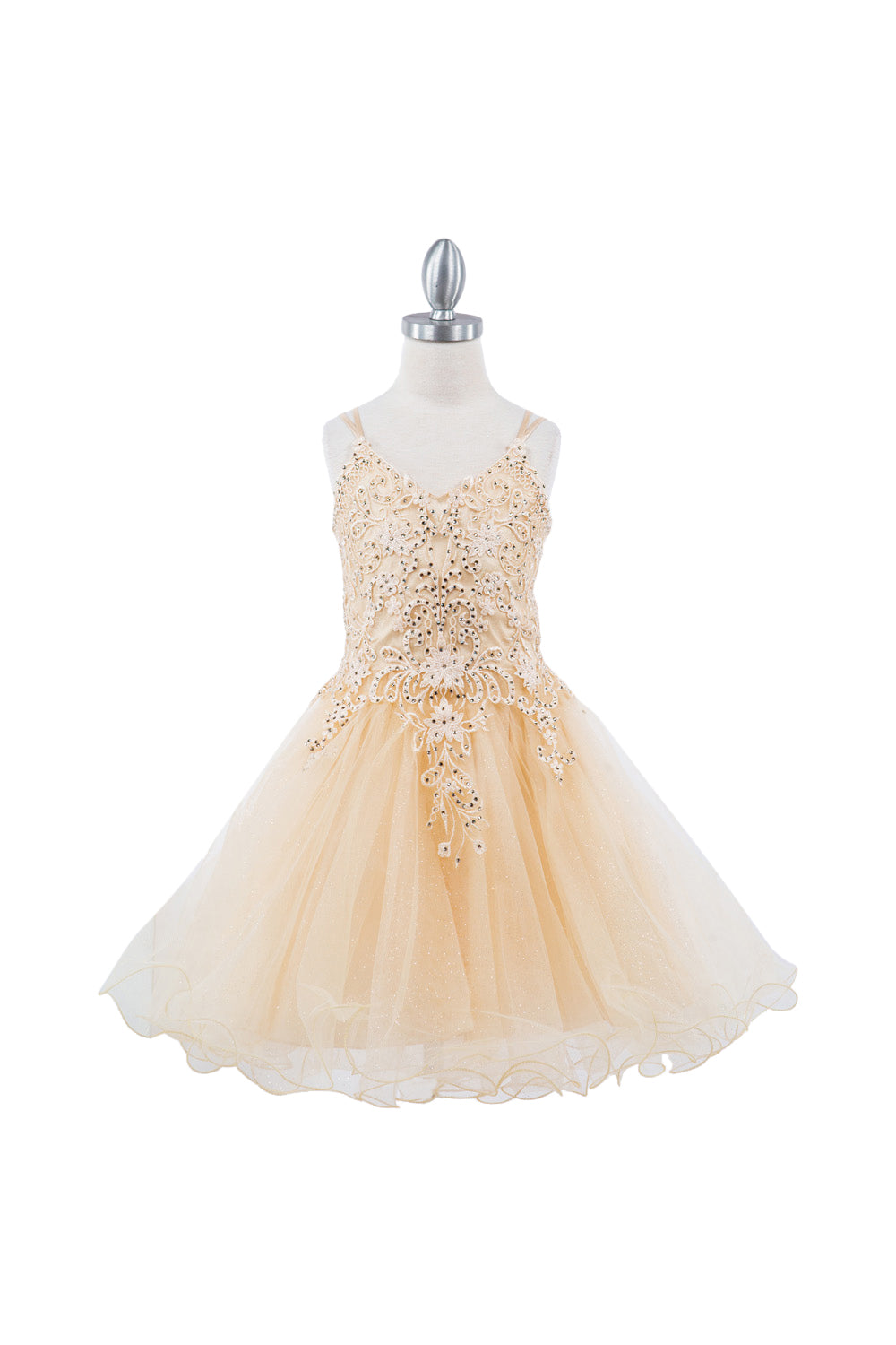 Double Spaghetti Rhinestone Embroidered Tulle Kids Dress CU5125 Elsy Style Kids Dress