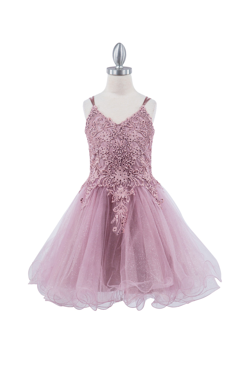 Double Spaghetti Rhinestone Embroidered Tulle Kids Dress CU5125 Elsy Style Kids Dress