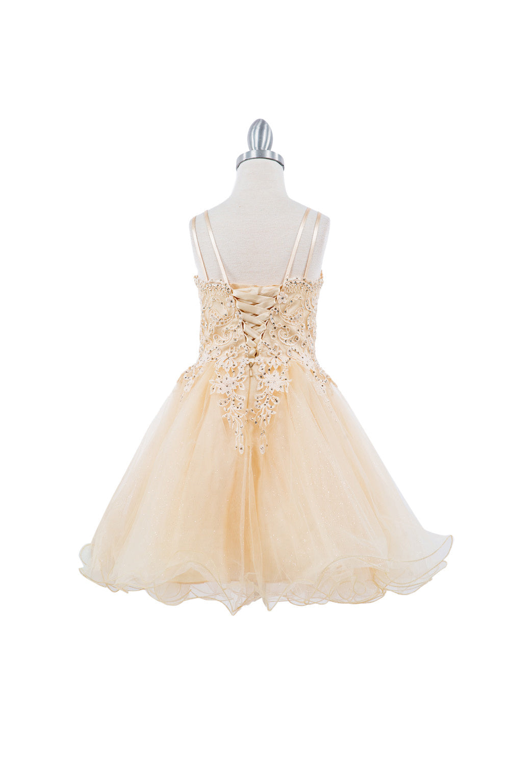 Double Spaghetti Rhinestone Embroidered Tulle Kids Dress CU5125 Elsy Style Kids Dress