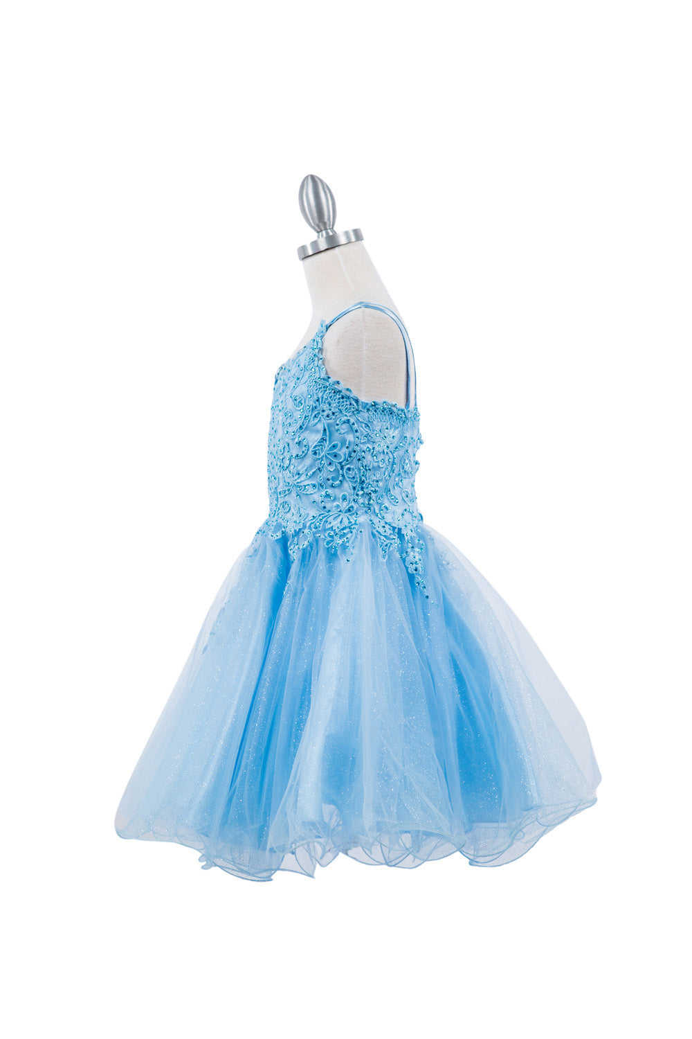 Double Spaghetti Rhinestone Embroidered Tulle Kids Dress CU5125 Elsy Style Kids Dress