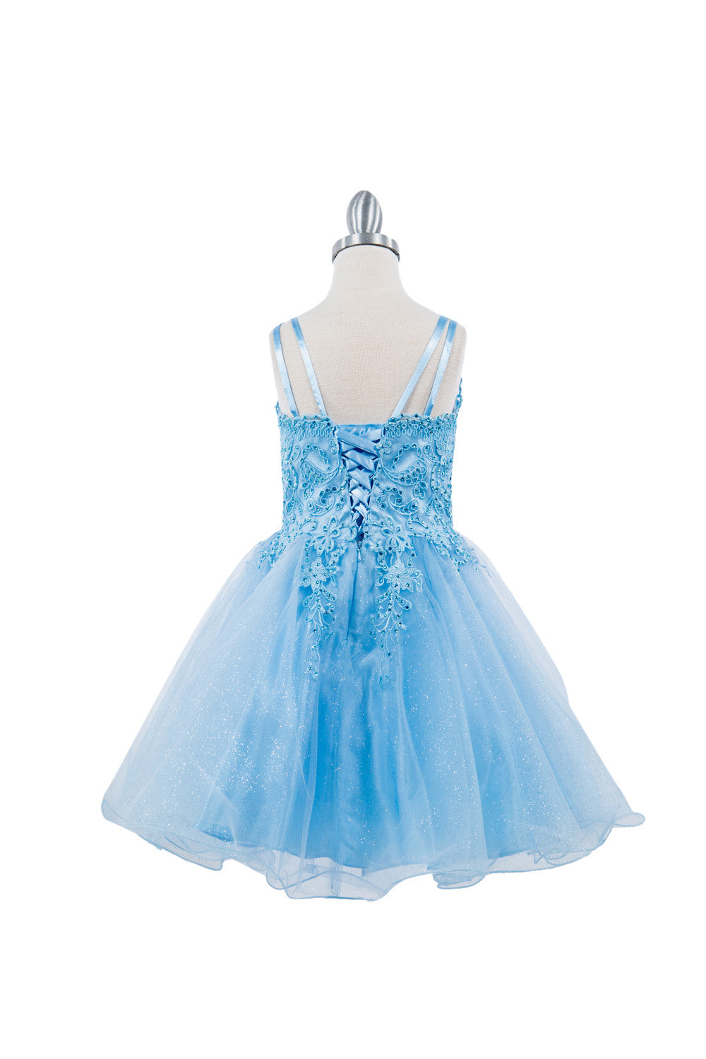 Double Spaghetti Rhinestone Embroidered Tulle Kids Dress CU5125 Elsy Style Kids Dress