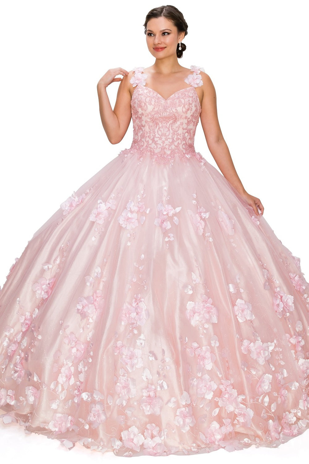 Elegant 3D Stone And Pearl Embellishments Design Quinceanera Dress CU8030J Elsy Style Quinceanera