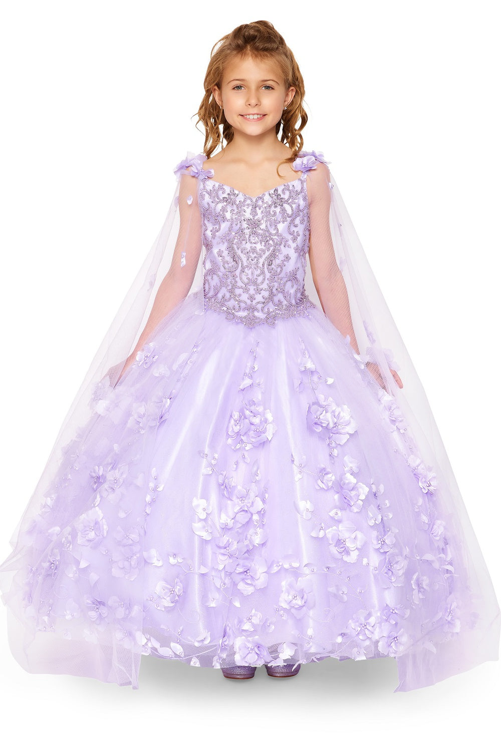 Elegant 3D Stone Pearl Embellishments Design Floral Appliques Long Girl Dress CU8030X Elsy Style Kids Dress