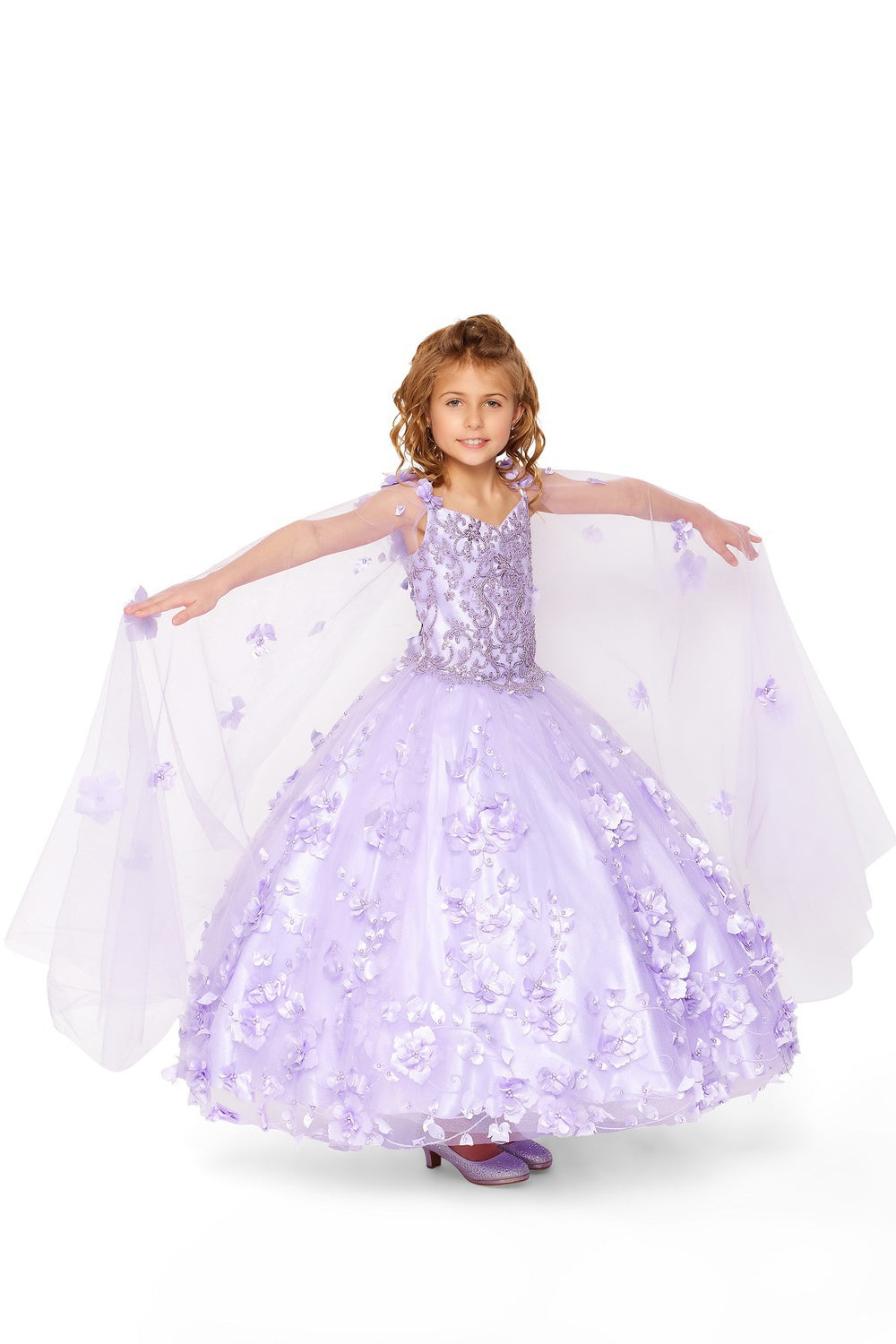 Elegant 3D Stone Pearl Embellishments Design Floral Appliques Long Girl Dress CU8030X Elsy Style Kids Dress