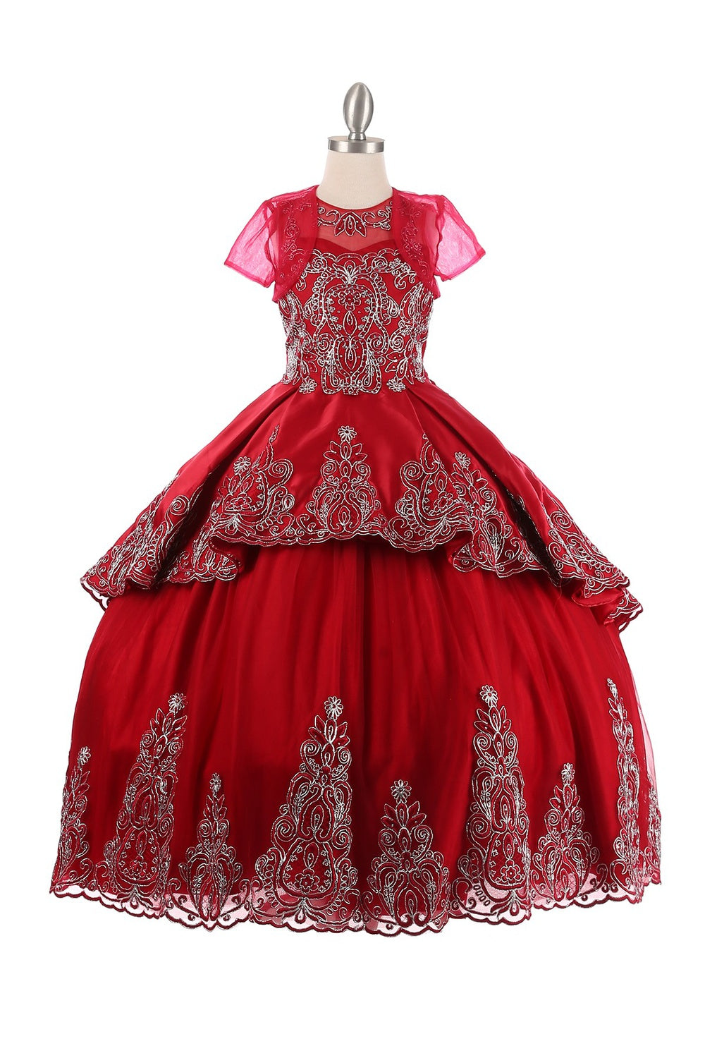 Elegant Breathtaking Metallic Coiled Embroidered Stone Quinceanera Girl Dress CU8018X Elsy Style Kids Dress