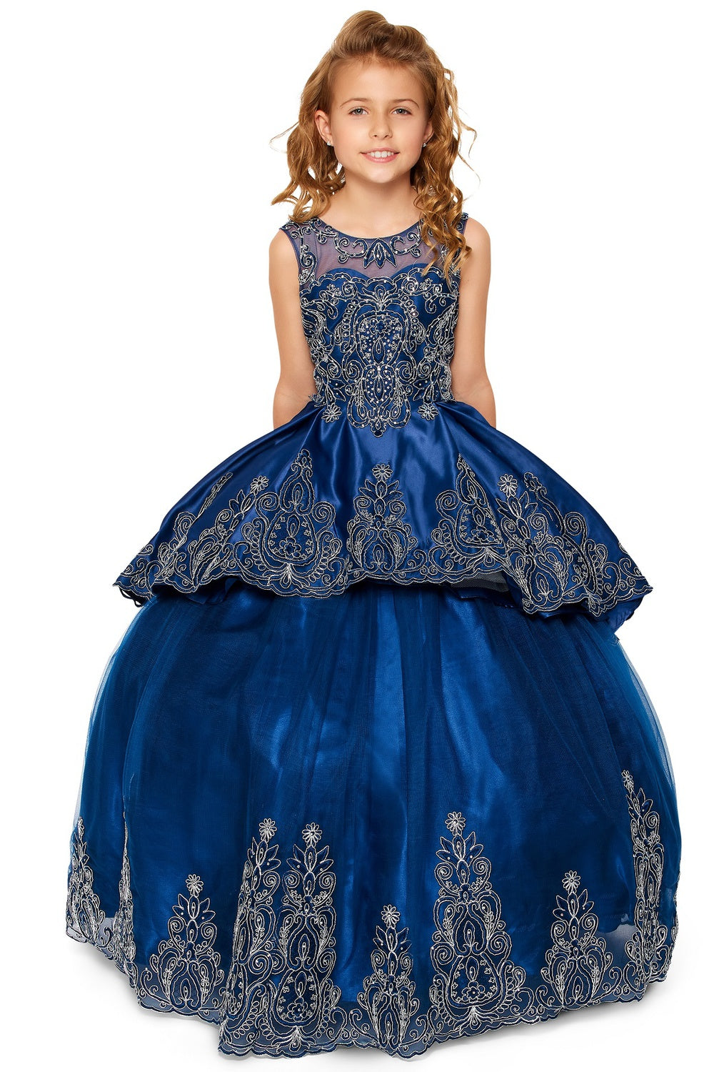 Elegant Breathtaking Metallic Coiled Embroidered Stone Quinceanera Girl Dress CU8018X Elsy Style Kids Dress