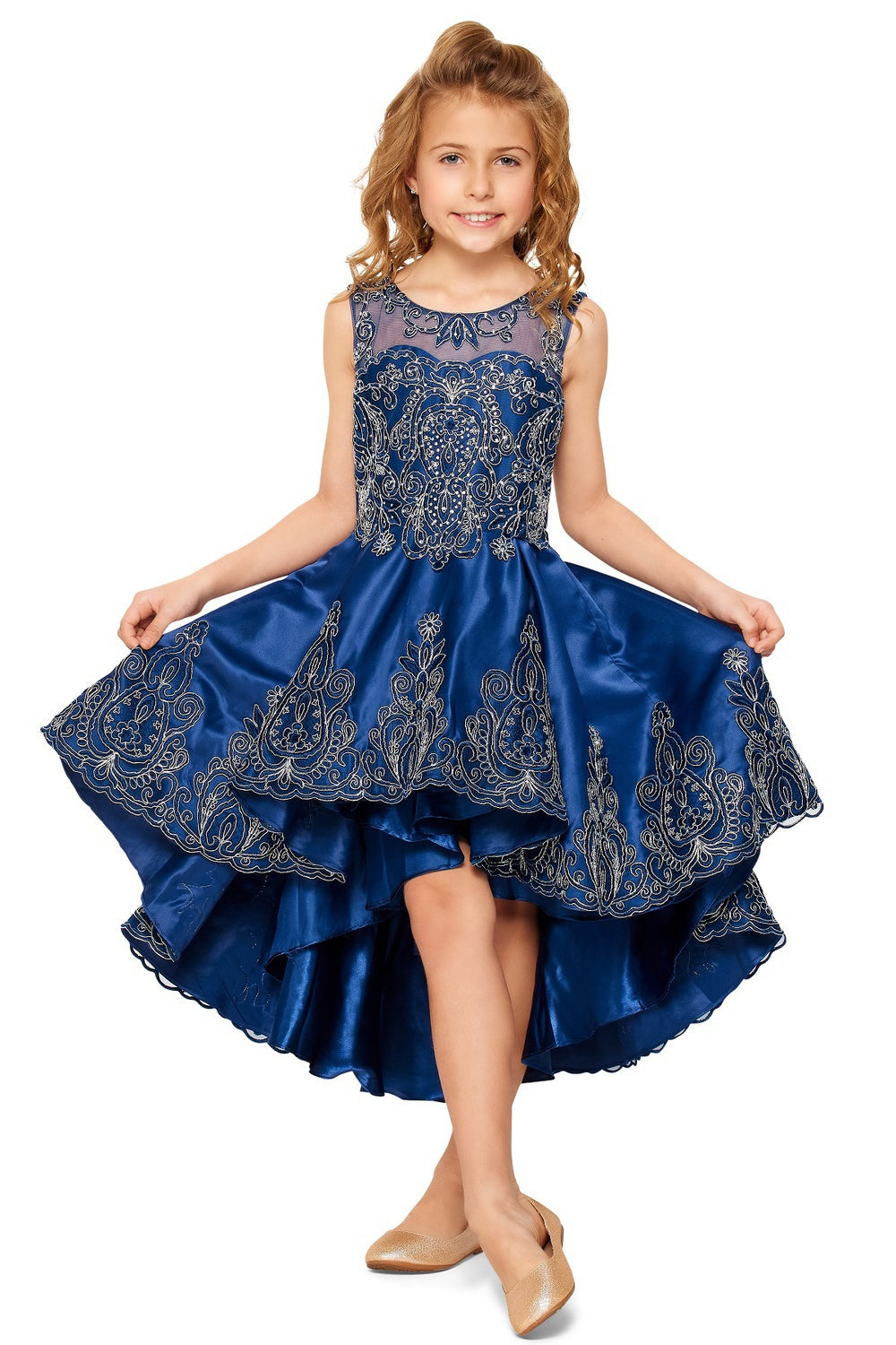 Elegant Breathtaking Metallic Coiled Embroidered Stone Quinceanera Girl Dress CU8018X Elsy Style Kids Dress