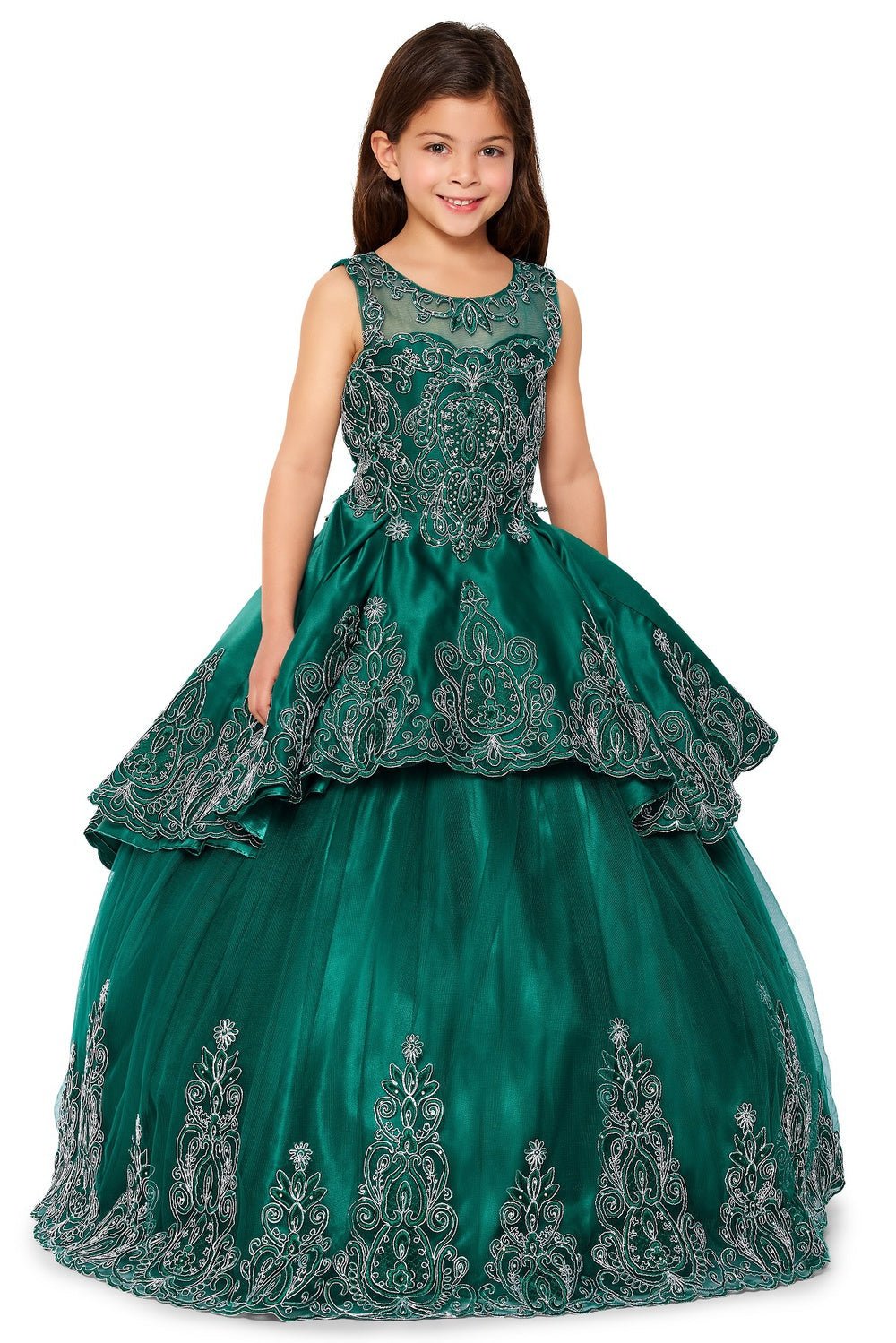 Elegant Breathtaking Metallic Coiled Embroidered Stone Quinceanera Girl Dress CU8018X Elsy Style Kids Dress