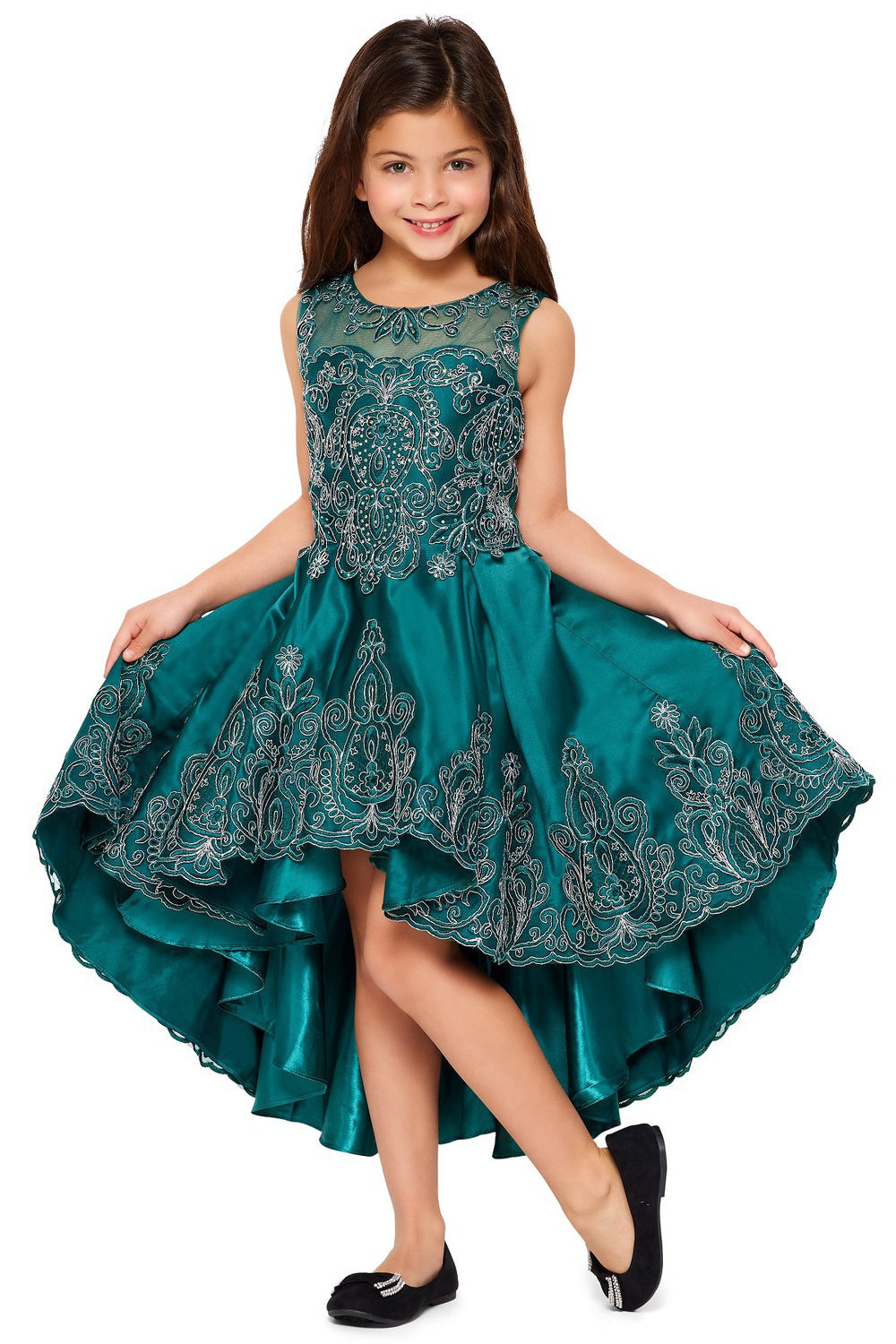 Elegant Breathtaking Metallic Coiled Embroidered Stone Quinceanera Girl Dress CU8018X Elsy Style Kids Dress