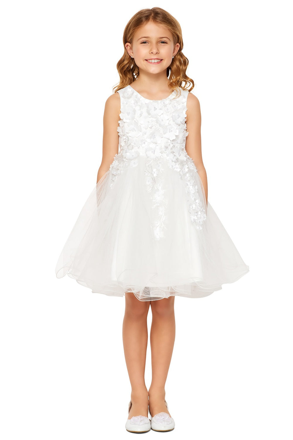 Elegant Flower Multi Layered Tulle Har Crafted Two Tone Short Kids Dress CU9122 Elsy Style Kids Dress