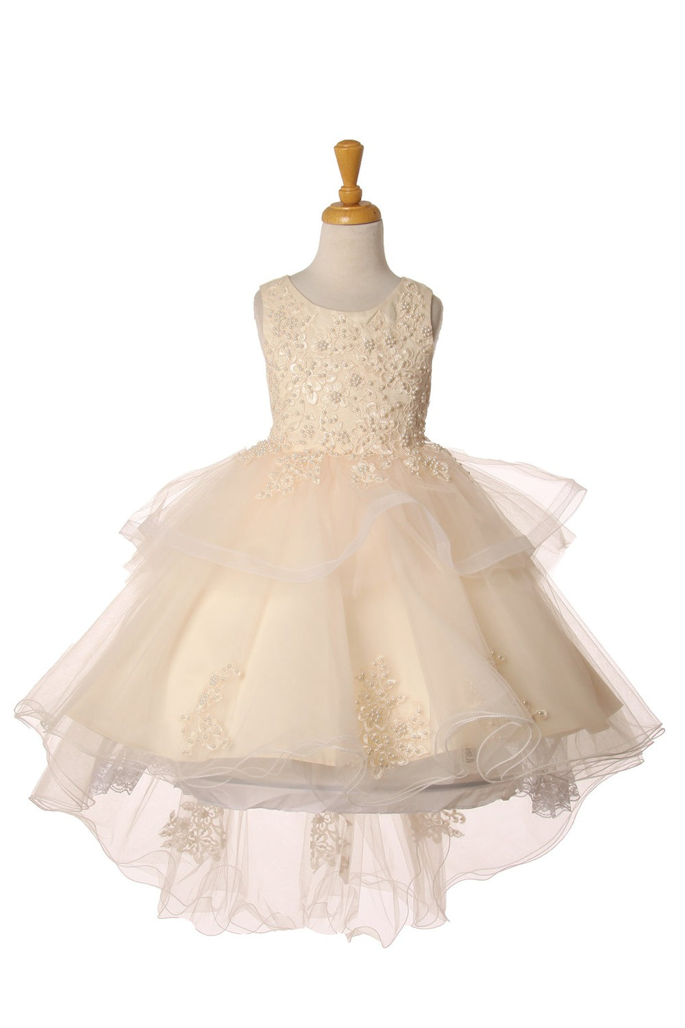 Elegant Hand-Crafted Lace Appliques Sequin Beads Short Kids Dress CU9120 Elsy Style Kids Dress