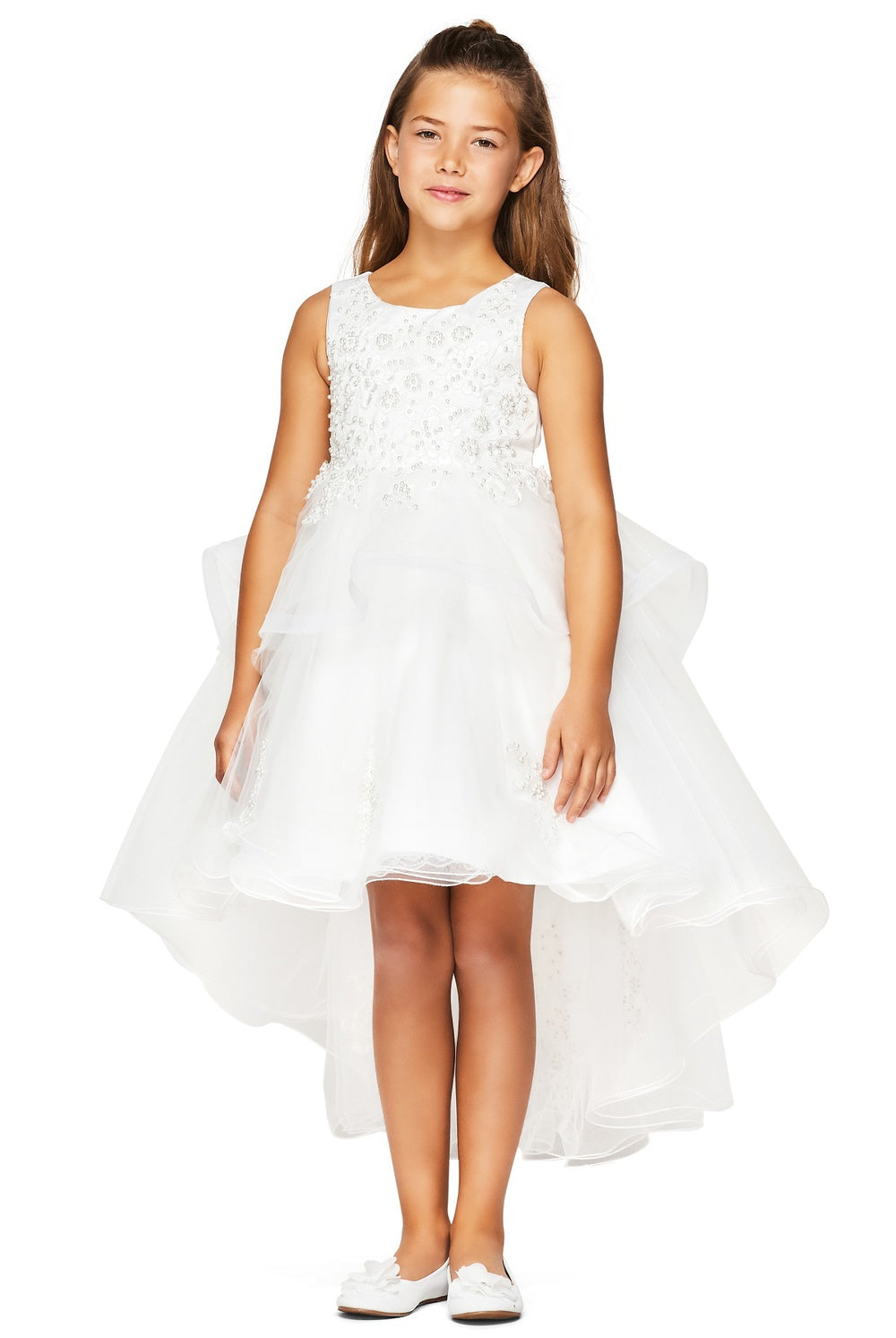 Elegant Hand-Crafted Lace Appliques Sequin Beads Short Kids Dress CU9120 Elsy Style Kids Dress