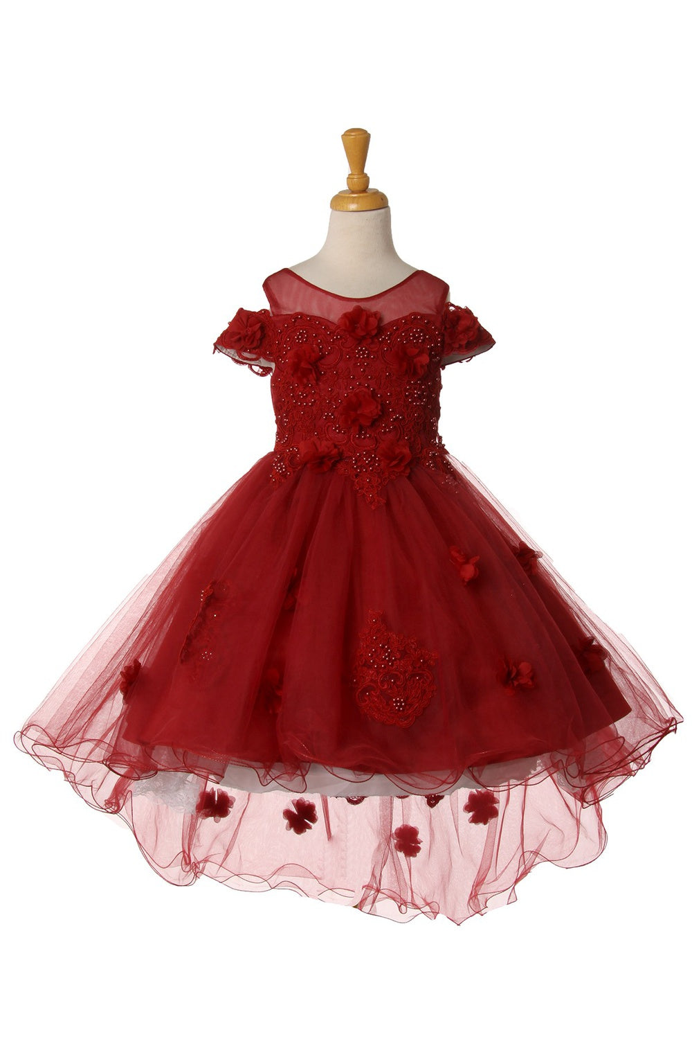 Elegant Hand-Crafted Lace Appliques Sequin Pearl Beads Shining Short Kids Dress CU9119 Elsy Style Kids Dress