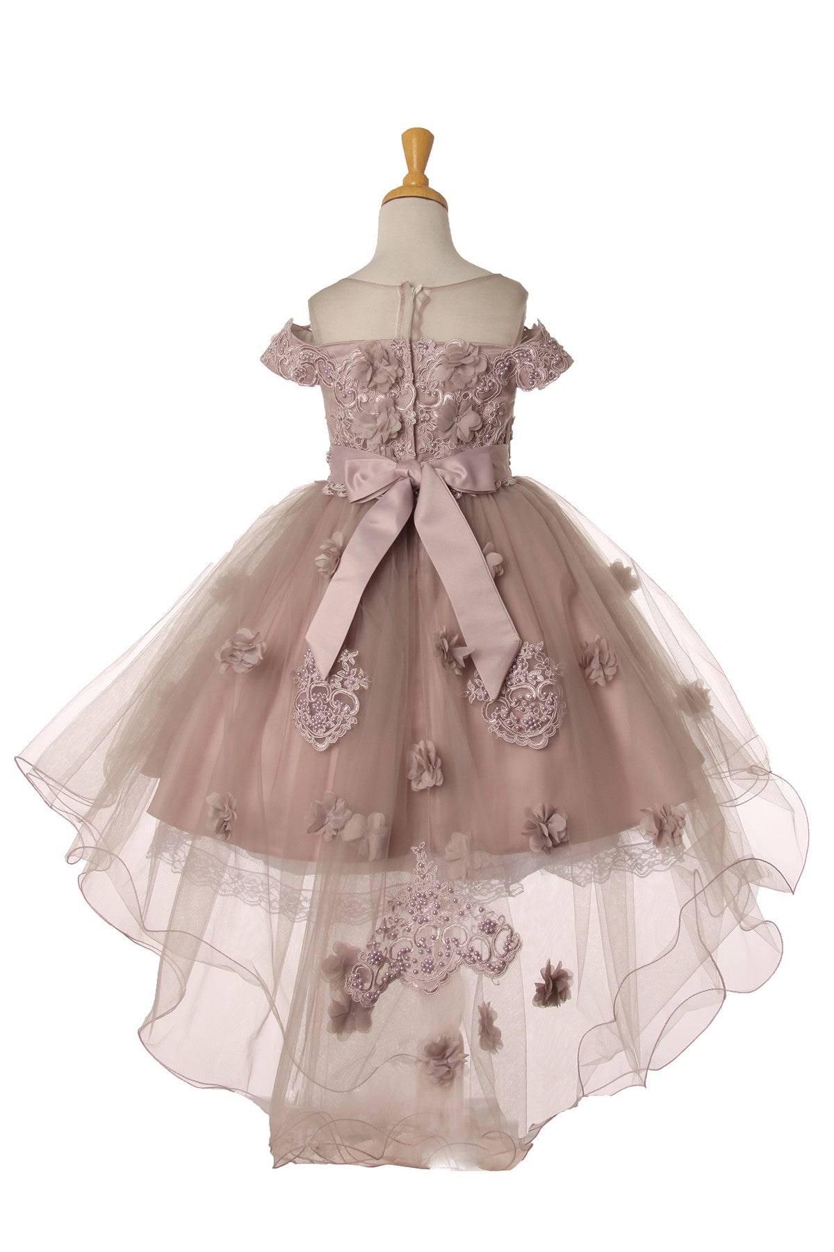 Elegant Hand-Crafted Lace Appliques Sequin Pearl Beads Shining Short Kids Dress CU9119 Elsy Style Kids Dress